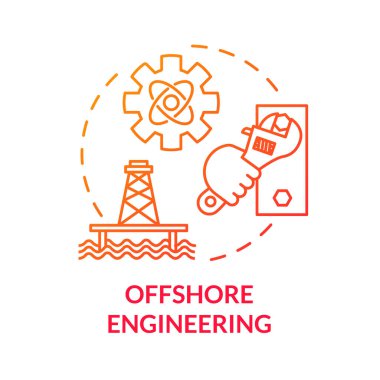 Açık deniz mühendisliği kırmızı kavram ikonu. Petrol kulesi bakım işi. Deniz yapısı. Su platformu yapımı fikri ince çizgi çizimi. Vektör izole edilmiş RGB renk çizimi