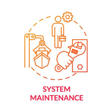 Sistem bakım kırmızı konsept simgesi. Gemi yapım işçisi. Tekne kuru rıhtımda. Gemi bakım mühendisi. Watercraft fikri ince çizgi çizimi. Vektör izole edilmiş RGB renk çizimi