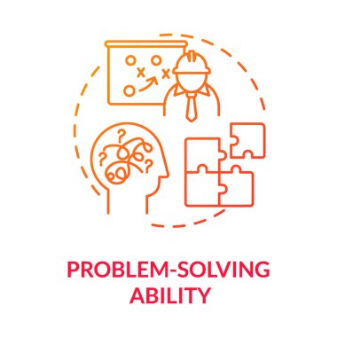 Sorun çözme yeteneği kırmızı konsept ikonu. Analitik akıl. Yaratıcı düşünce. Strateji oluşturun. İnce çizgi çizimine meydan okumak için çözüm bulunması. Vektör izole edilmiş RGB renk çizimi