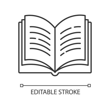 Açık kitap pikseli mükemmel doğrusal simge. Sözlük sayfası. Not defteri ve ders kitabı. Öğrenci günlüğü. İnce çizgi özelleştirilebilir illüstrasyon. Contour sembolü. Vektör izole çizim. Düzenlenebilir vuruş