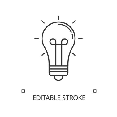 Ampul pikseli mükemmel doğrusal simge. İlham işareti. Parlayan ampul. Yanan lamba. İnce çizgi özelleştirilebilir illüstrasyon. Contour sembolü. Vektör izole çizim. Düzenlenebilir vuruş