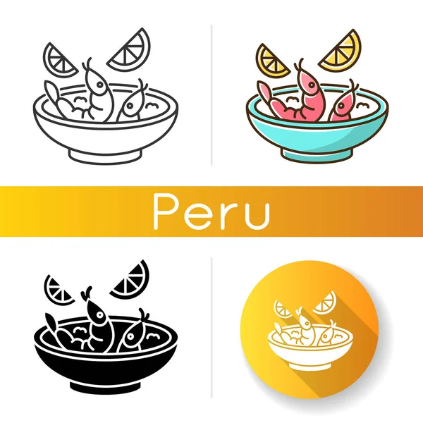 Набор Чевиче Национальное Блюдо Перу Основное Блюдо Латиноамериканской Кухни Креветки — стоковый вектор