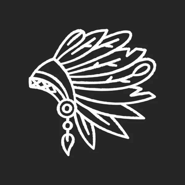 Коренной Индейский Главный Американский Шляпа Мел Белый Значок Черном Фоне — стоковый вектор