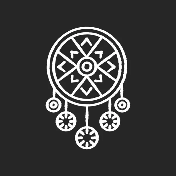 Boho Stil Traumfänger Kreide Weißes Symbol Auf Schwarzem Hintergrund Traumfänger — Stockvektor