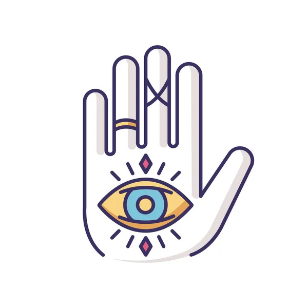 Χέρι Και Μάτι Εσωτερική Εικόνα Χρώματος Rgb Μυστικιστικό Σύμβολο Μάντισσας — Διανυσματικό Αρχείο