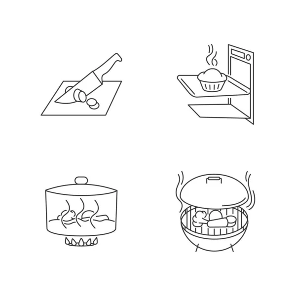 Méthodes Cuisson Pixel Parfait Icônes Linéaires Ensemble Découpe Cuisson Cuisson — Image vectorielle