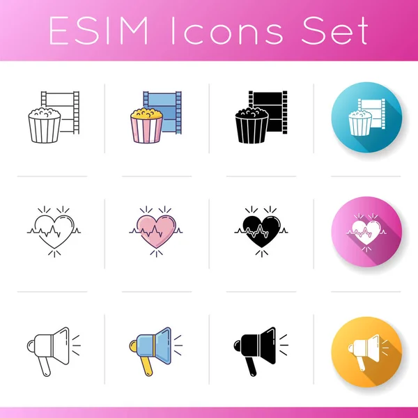 Conjunto Iconos Estilo Vida Mira Película Para Recreación Cine Para — Vector de stock