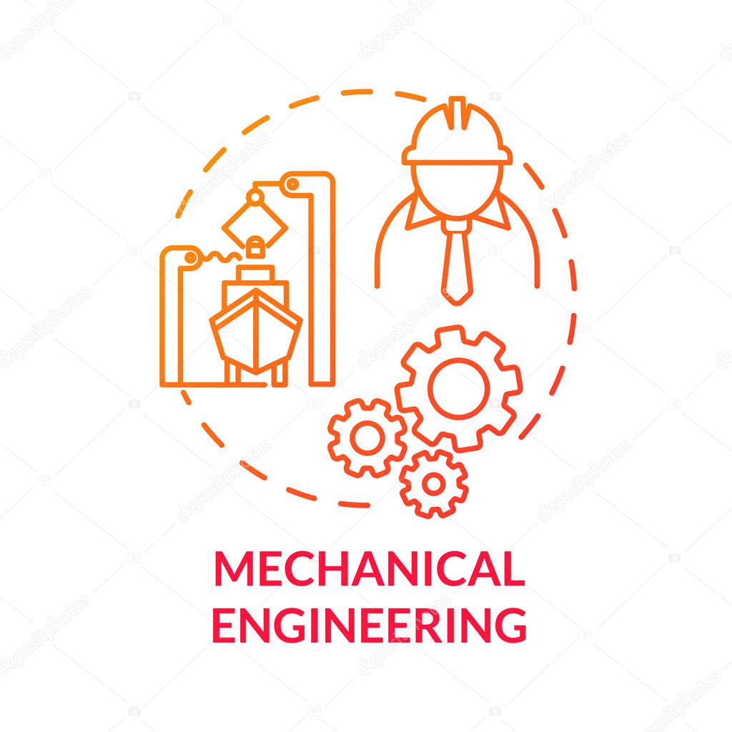 Mechanical engineering red concept icon. Nautical industry worker. Ship repair on facility. Marine vessel maintenance idea thin line illustration. Vector isolated outline RGB color drawing