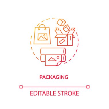 Çevre dostu paket tasarımı stüdyo konsepti ikonu. Kağıt paketleme fikri ince çizgiler çiziyor. Alışveriş çantası ve karton kutu atölyesi. Vektör izole edilmiş RGB renk çizimi