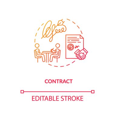 Sözleşme, yaratıcı kısa konsept ikonu. Yasal belge, tasarım stüdyosu resmi zorunluluk fikri ince çizgi çizimi. İş sözleşmesi. Vektör izole edilmiş RGB renk çizimi