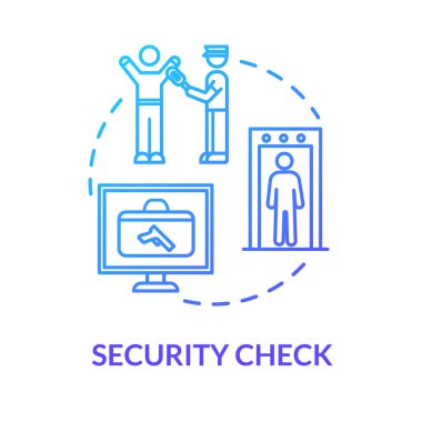 Havaalanı güvenliği konsept ikonu. Yolcular ve bagaj tarama fikri ince çizgi çizimi. Havayolu kontrol noktası. Metal dedektörü. Vektör izole edilmiş RGB renk çizimi