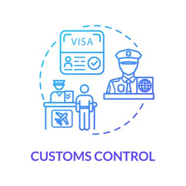 Gümrük kontrol konsepti ikonu. Yolcular pasaport kontrolü ve biniş fikri ince çizgi çizimleri. Havaalanı terminali giriş yaptı. Vektör izole edilmiş RGB renk çizimi