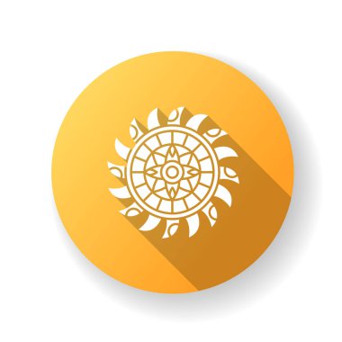 Boho tarzı daire süsleme düz tasarım uzun gölge sembolü. Soyut çiçek dekoratif esrarengiz element. Bohem cazibesi. Simetrik etnik kalıplı yuvarlak. Siluet RGB renk çizimi