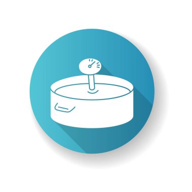 Fermantasyon mavi düz tasarım uzun gölge sembolü. Peynir üretim süreci, süt ürünleri üretim yöntemi. Peynir üretim tekniği, sosyal kültür. Siluet RGB renk çizimi