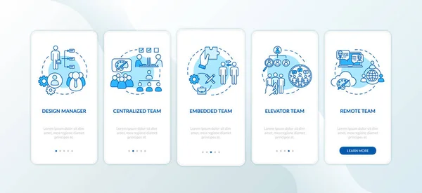 Csapatmunka Típusok Onboarding Mobil App Oldal Képernyő Fogalmak Beállítva Üzlettárs — Stock Vector