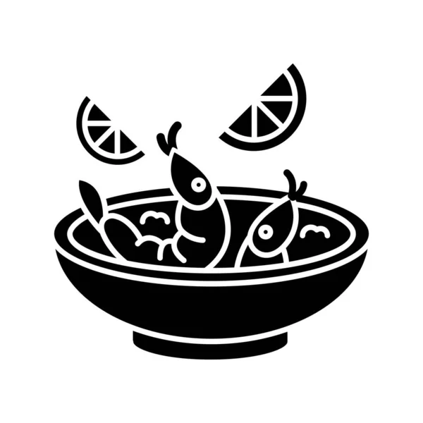 Ceviche Zwarte Hiëroglief Icoon Peruaanse Nationale Schotel Latijns Amerikaanse Keuken — Stockvector