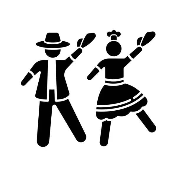 Marinera Black Glyph Icon Peruvian Traditional Romantic Couple Dance Man — Stock Vector