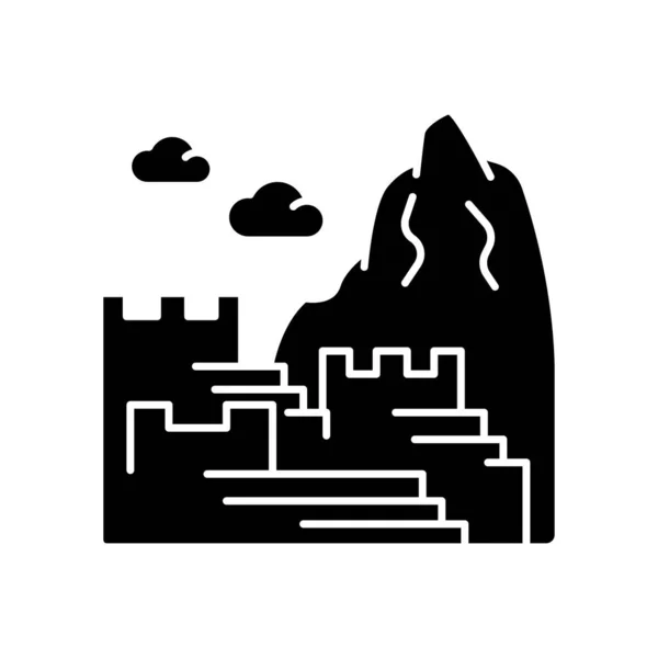 Machu Picchu Zwart Glyph Icoon Inca Citadel Bergen Toeristische Bezienswaardigheden — Stockvector