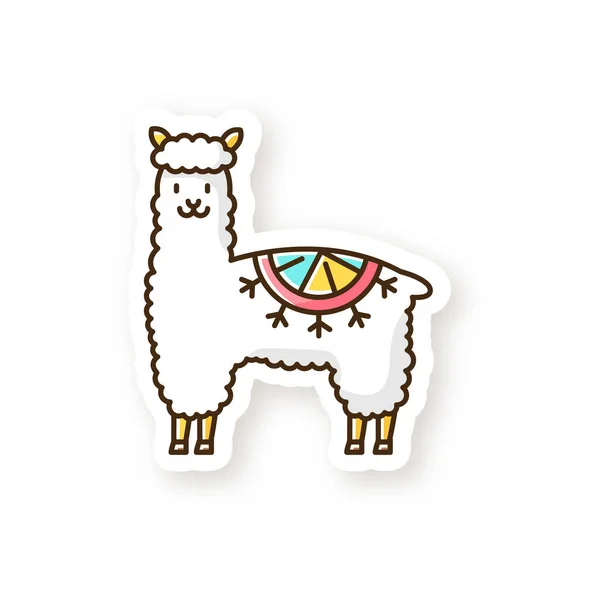 羊驼补丁秘鲁产的可爱的羊毛美洲驼 南美可爱的骆驼皮 来自安第斯山脉的反刍动物 类似骆驼的哺乳动物 Rgb彩色可打印贴纸 矢量孤立的说明 — 图库矢量图片