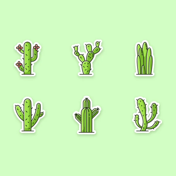 Kaktusy Nadają Się Druku Amerykańskie Pustynne Rośliny Mięsistymi Pniami Kolorowe — Wektor stockowy