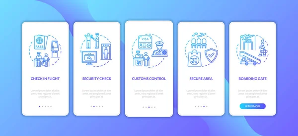 Guida Aeroportuale Onboarding Pagina Mobile App Schermo Con Concetti Istruzioni — Vettoriale Stock