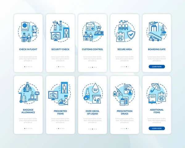Terminal Bandara Onboarding Layar Halaman Aplikasi Seluler Dengan Konsep Yang - Stok Vektor