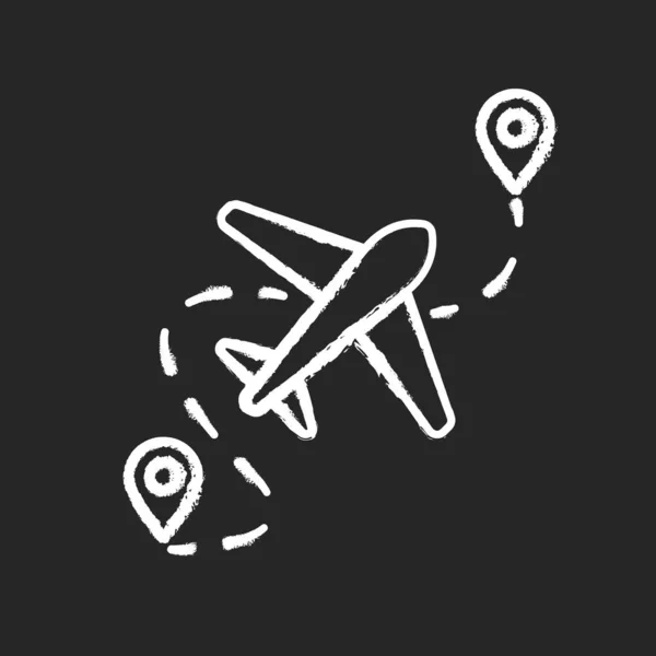 Icône Route Avion Blanc Craie Sur Fond Noir Destination Avion — Image vectorielle