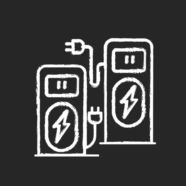 充电终端粉笔白色图标黑色背景 自助服务站收取车费 替代燃料供应的蓄热器 技术充电器 孤立的矢量黑板插图 — 图库矢量图片