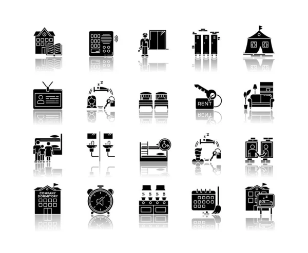 Dormitório Soltar Sombra Ícones Glifo Preto Definido Espaço Comunitário Viver — Vetor de Stock