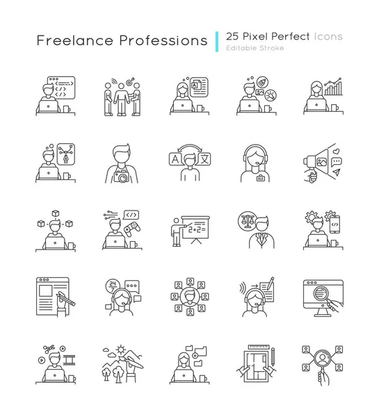 Freelance Professions Pixel Perfect Linear Icons Set Branding Management Data — Stock Vector