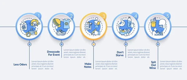 Weinprobe Vektor Infografik Vorlage Restaurant Etikette Präsentation Gestaltungselemente Datenvisualisierung Schritten — Stockvektor