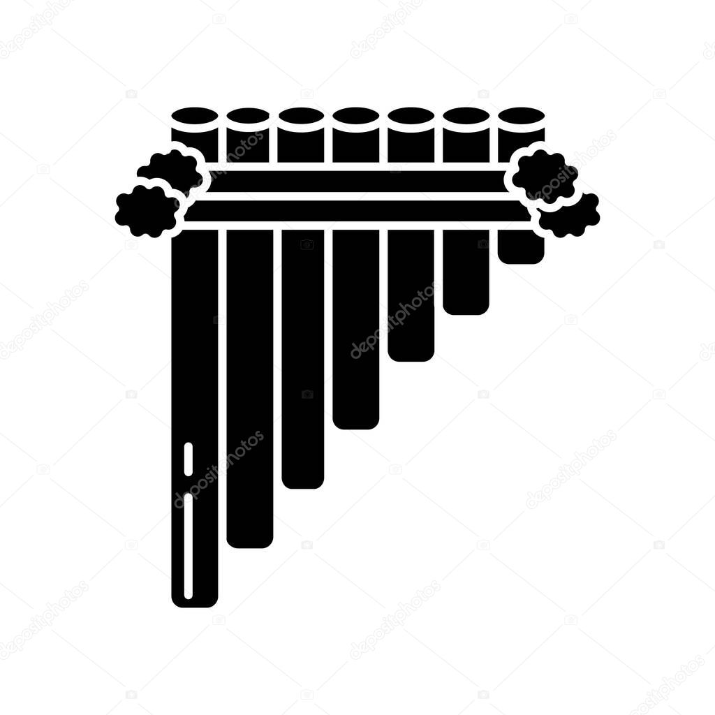Siku black glyph icon. Traditional peruvian wind musical instrument. Hispanic panpipes. Pan flute, zamponia. Folk instrument from Peru. Silhouette symbol on white space. Vector isolated illustration