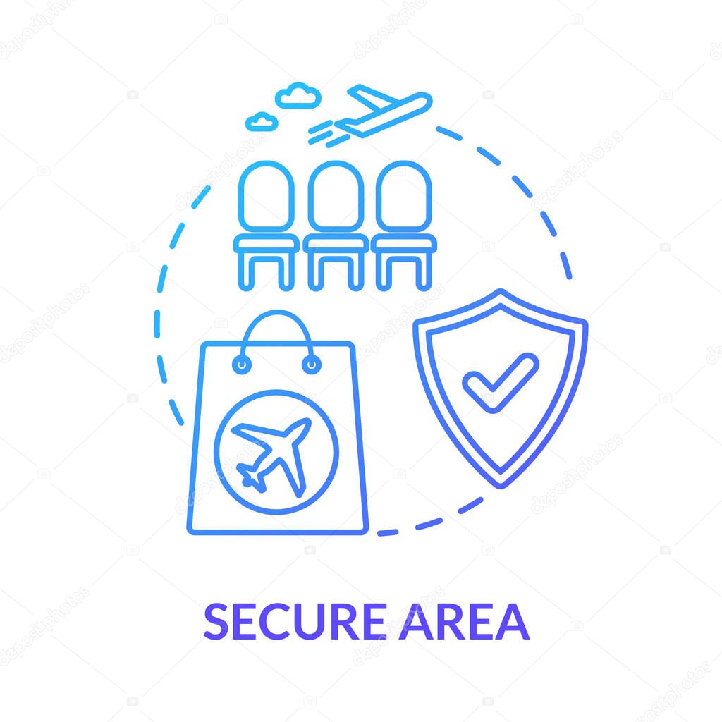 Airlines secure area concept icon. Airport terminal lobby. Waiting room for passengers idea thin line illustration. Departure lounge. Vector isolated outline RGB color drawing