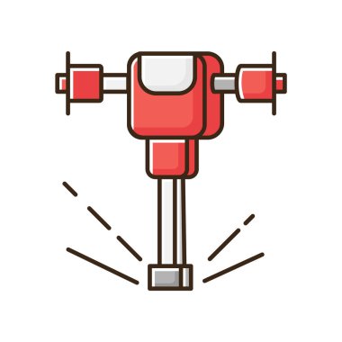 Yol çalışması gösterici RGB renk simgesi. İnşaat ve yıkım aracı. Yüzeyde basınçlı matkap. İşçi donanımı. Beton için matkap. İzole vektör illüstrasyonu