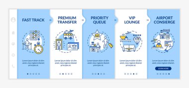 VIP seyahat vektör şablonu. Premium Airlines şirketinin ikonlu cep telefonu sitesi. Birinci sınıf seyahat, lüks turizm web sitesinde gezinti. RGB renk kavramı