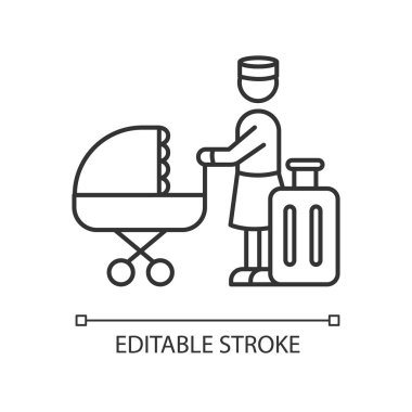 Otel bakıcısı pikseli mükemmel doğrusal simge. Bebek bakıcılığı servisi. Tatildeyken çocuklara yardım etmek. İnce çizgi özelleştirilebilir illüstrasyon. Contour sembolü. Vektör izole çizim. Düzenlenebilir vuruş