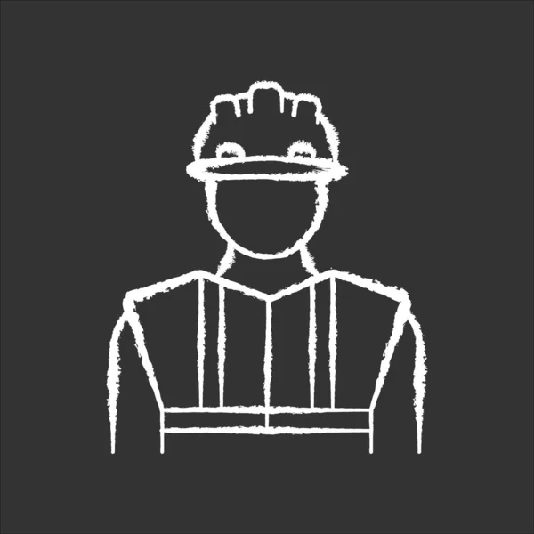 Trabalhador Giz Uniforme Ícone Branco Fundo Preto Construtor Construção Chapéu — Vetor de Stock