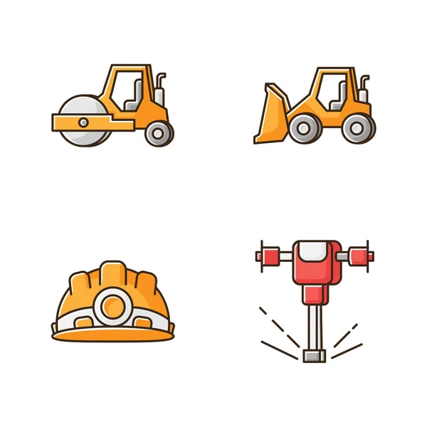 Carretera Trabaja Conjunto Iconos Color Rgb Bulldozer Para Trabajos Construcción — Archivo Imágenes Vectoriales