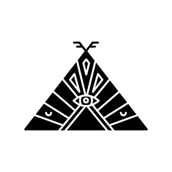 Icono Glifo Negro Tipi Jefe Nativo Americano Vivienda Tribal Estilo — Vector de stock