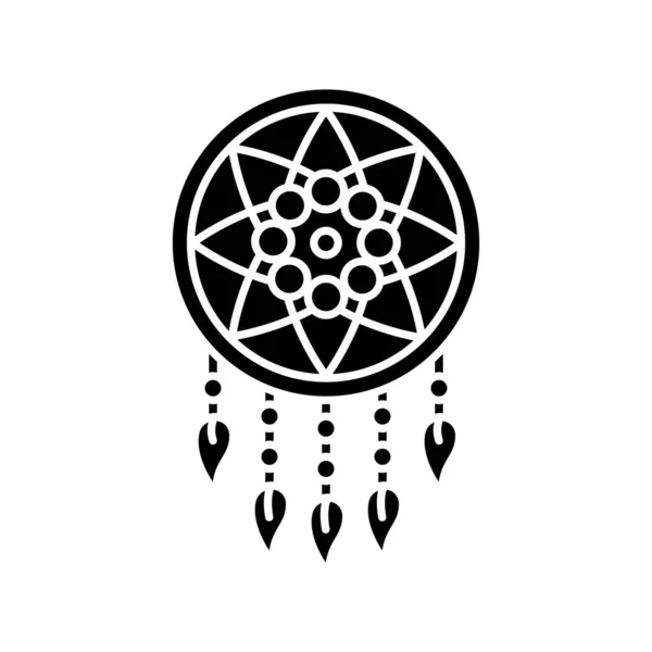 Boho Style Dreamcatcher Black Glyph Icon Native American Indian Mystic — Stock Vector