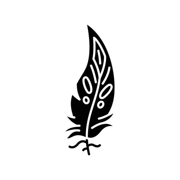 Boho Feder Schwarze Glyphen Ikone Indianer Stammesmotiv Mystisches Symbol Bohemian — Stockvektor