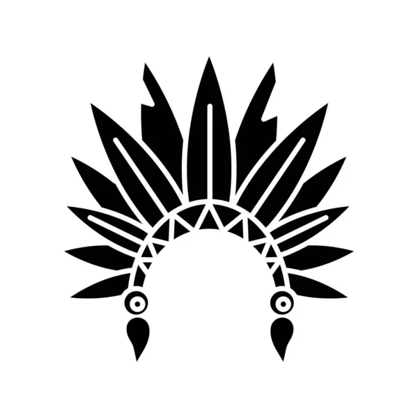 Native Indian American Chief Hat Black Glyph Icon Cherokee Tribe — Stock Vector