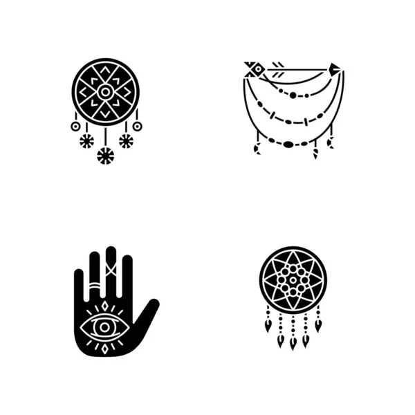 Accesorios Estilo Boho Con Iconos Glifo Negro Engarzados Espacio Blanco — Archivo Imágenes Vectoriales