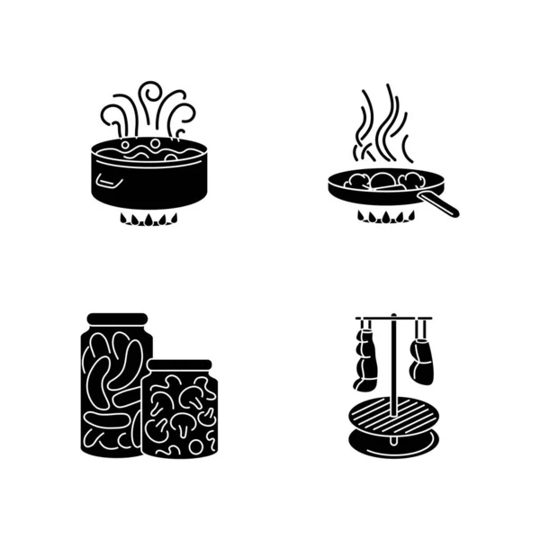 Techniques Culinaires Icônes Glyphe Noir Mis Sur Espace Blanc Différentes — Image vectorielle