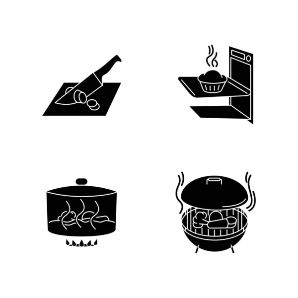 Cooking Methods Black Glyph Icons Set White Space Various Culinary — Stock Vector