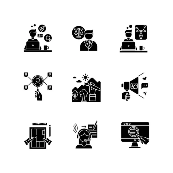 Iconos Glifo Negro Trabajos Remotos Establecidos Espacio Blanco Diseño Transcripción — Vector de stock