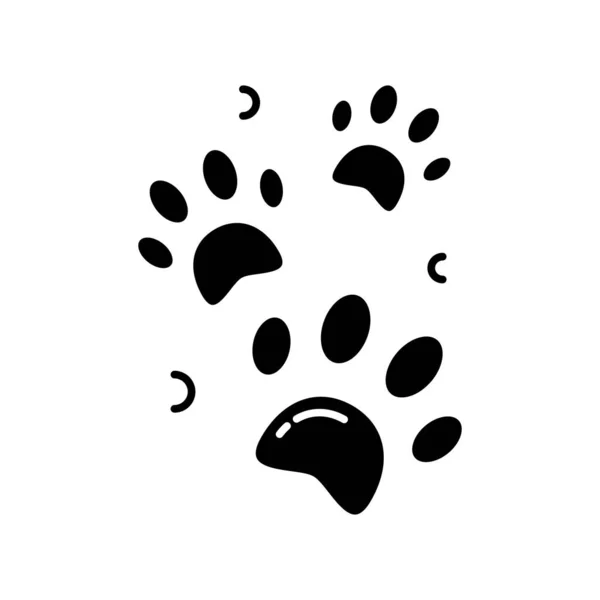 Pet Paw Print Zwart Glyph Icoon Dierlijke Voetafdrukken Een Hondenlooppad — Stockvector