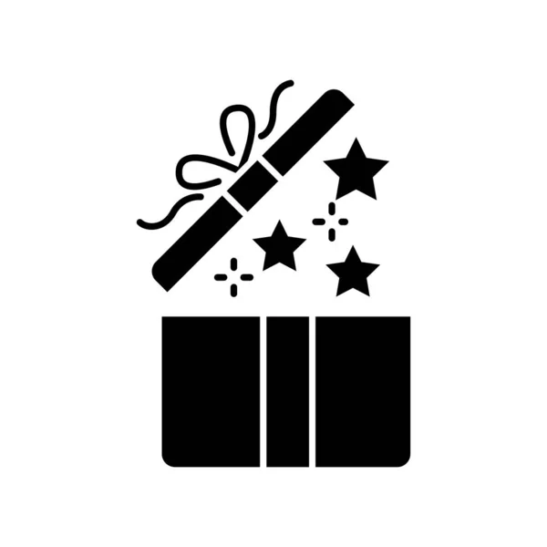 Gift Black Glyph Icon Open Present Surprise Festive Box Party — Stock Vector