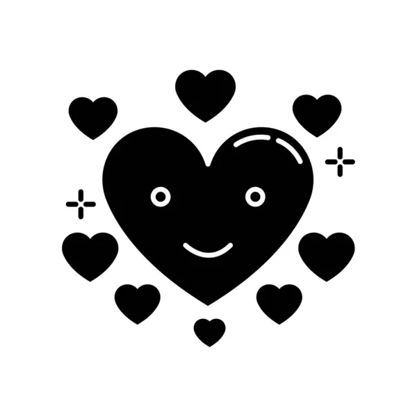 Corazón Icono Glifo Negro Feliz Emoji Emoticono Romántico Signo Afecto — Archivo Imágenes Vectoriales