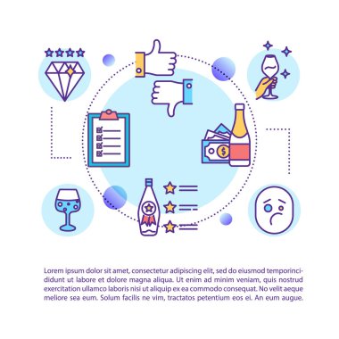 Yazılı şarap tatma konsepti. Alkol kalitesi değerlendirmesi. İçecekle ilgili not al. PPT sayfa vektör şablonu. Broşür, dergi, kitapçık tasarım ögesi doğrusal çizimler
